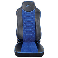 SET HUSE SCAUN TRUCK UMBRELLA PENTRU MERCEDES ACTROS EURO 5 1844 MP2 MP3 MP4 PIELE ECOLOGICA NEAGRA + VELVET ALBASTRU