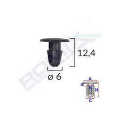 CLIPS FIXARE PENTRU TOYOTA/LEXUS 6X12.4MM - NEGRU SET 10 BUC