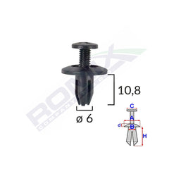 CLIPS FIXARE PENTRU HONDA/KIA/TOYOTA 6X10.8MM - NEGRU SET 10 BUC