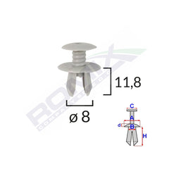 CLIPS FIXARE PENTRU VW 8X11.8MM - GRI SET 10 BUC