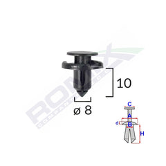 CLIPS FIXARE PENTRU NISSAN/TOYOTA/LEXUS/SUZUKI 8X10MM - NEGRU SET 10 BUC