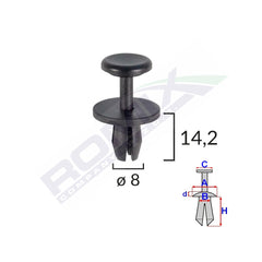 CLIPS FIXARE ELEMENTE EXTERIOARE PENTRU CITROEN/PEUGEOT 8X14.2MM - NEGRU SET 10 BUC