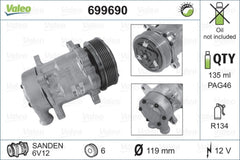 Compresor clima PEUGEOT 206 CC 2D VALEO 699690