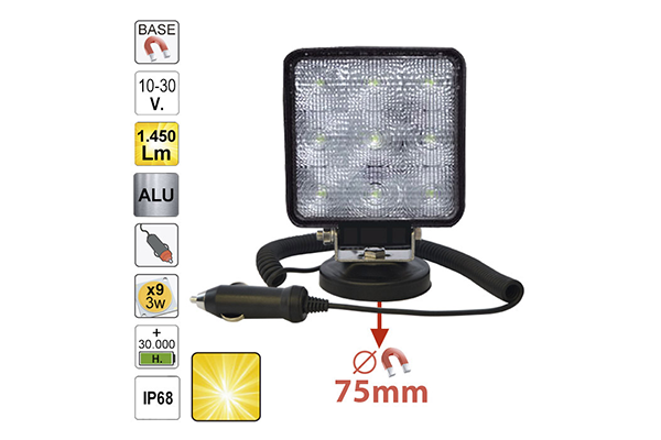 PROIECTOR DE LUCRU CU LED. PATRAT. LUMINA DIFUZA. BAZA MAGNETICA JBM