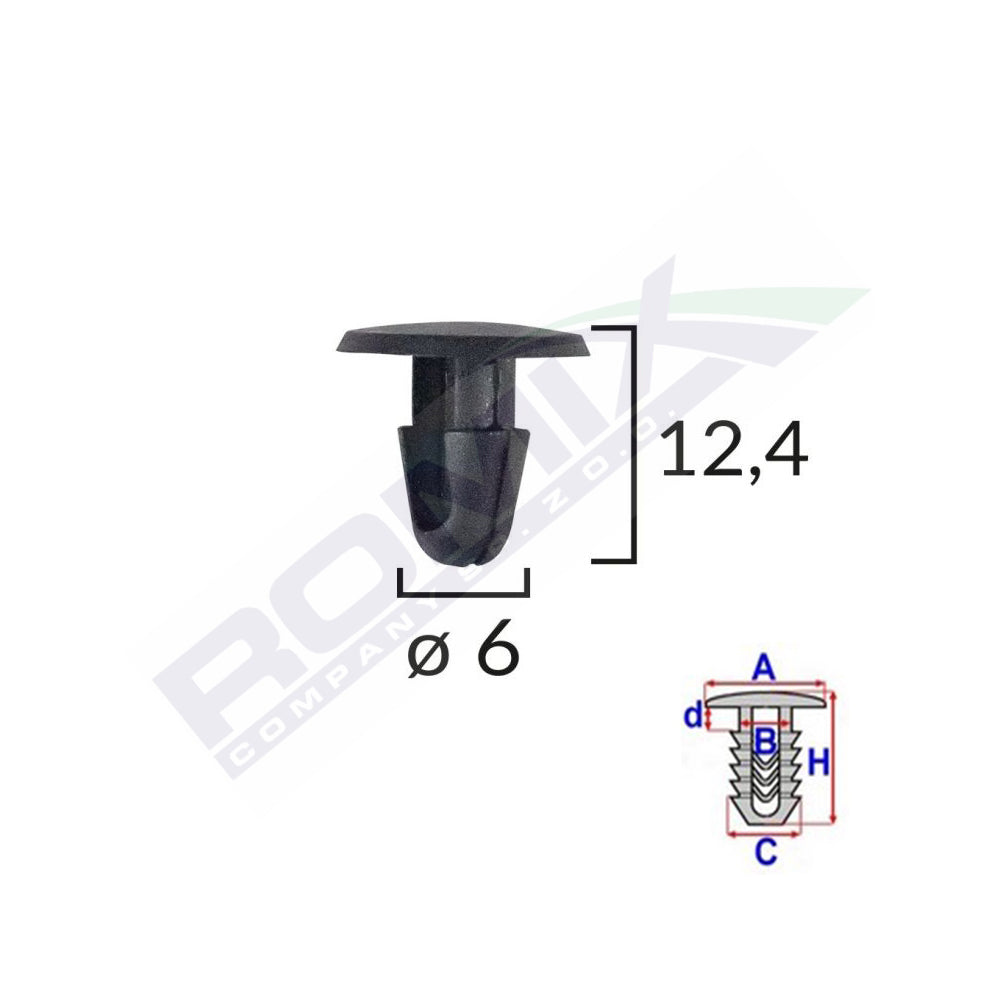 CLIPS FIXARE PENTRU TOYOTA/LEXUS 6X12.4MM - NEGRU SET 10 BUC