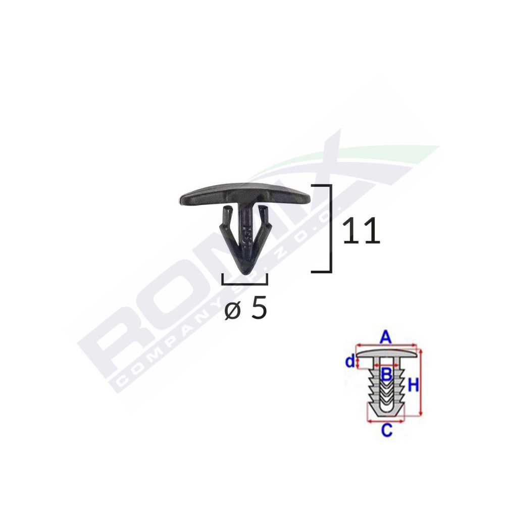 CLIPS TIP GARNITURA PENTRU CITROEN/PEUGEOT/RENAULT 5X11MM - NEGRU SET 25 BUC