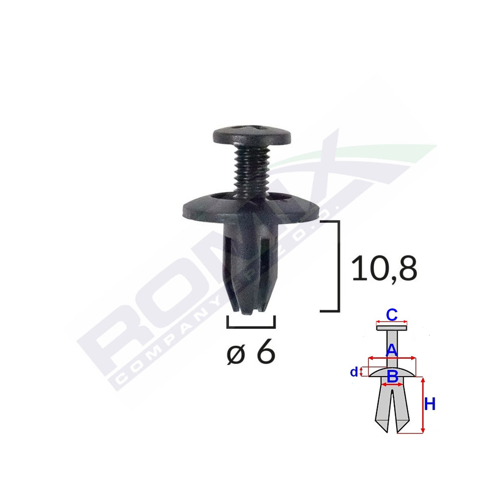 CLIPS FIXARE PENTRU HONDA/KIA/TOYOTA 6X10.8MM - NEGRU SET 10 BUC