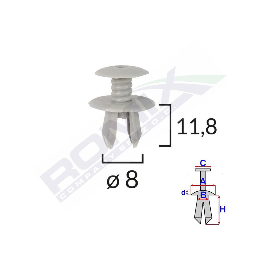 CLIPS FIXARE PENTRU VW 8X11.8MM - GRI SET 10 BUC