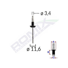 POPNIT VOLVO UNIVERSAL 3.4X11.6MM - METALIC SET 10 BUC