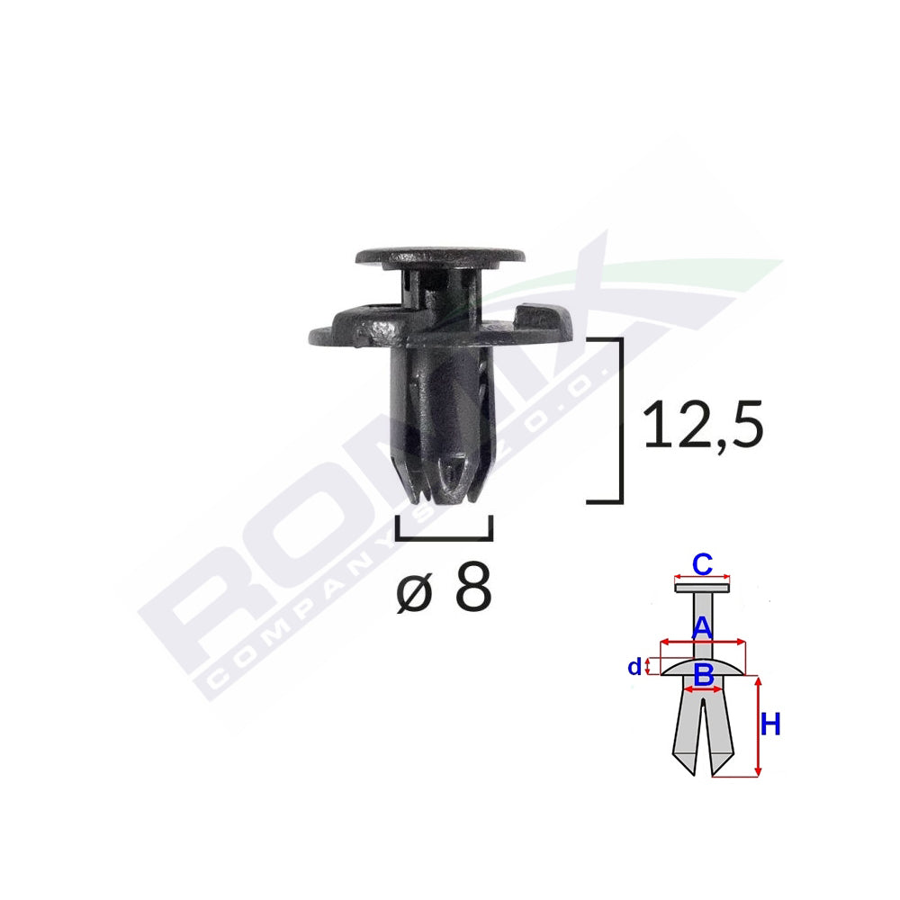 CLIPS FIXARE ELEMENTE EXTERIOR PENTRU NISSAN, SUBARU 8X12.5MM NEGRU SET 10BUC