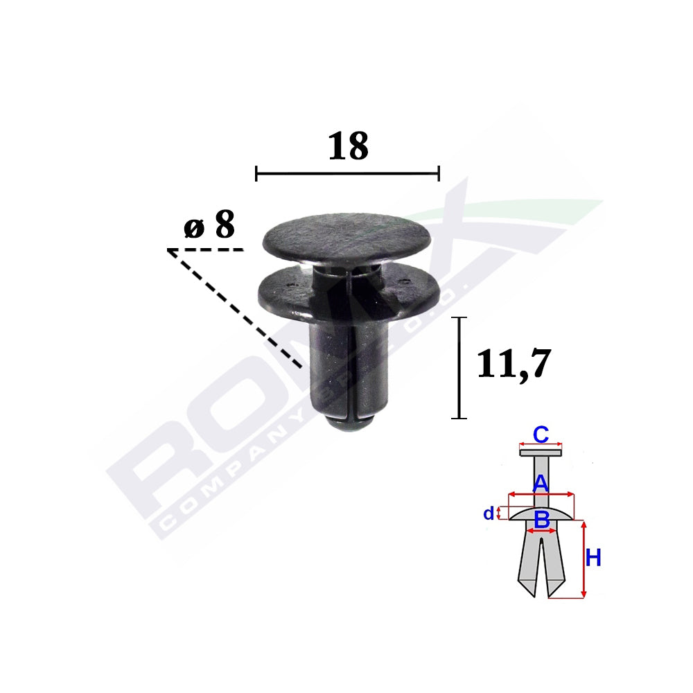 CLIPS FIXARE BARA PROTECTIE PENTRU KIA RIO 8X11.7MM SET 10 BUC