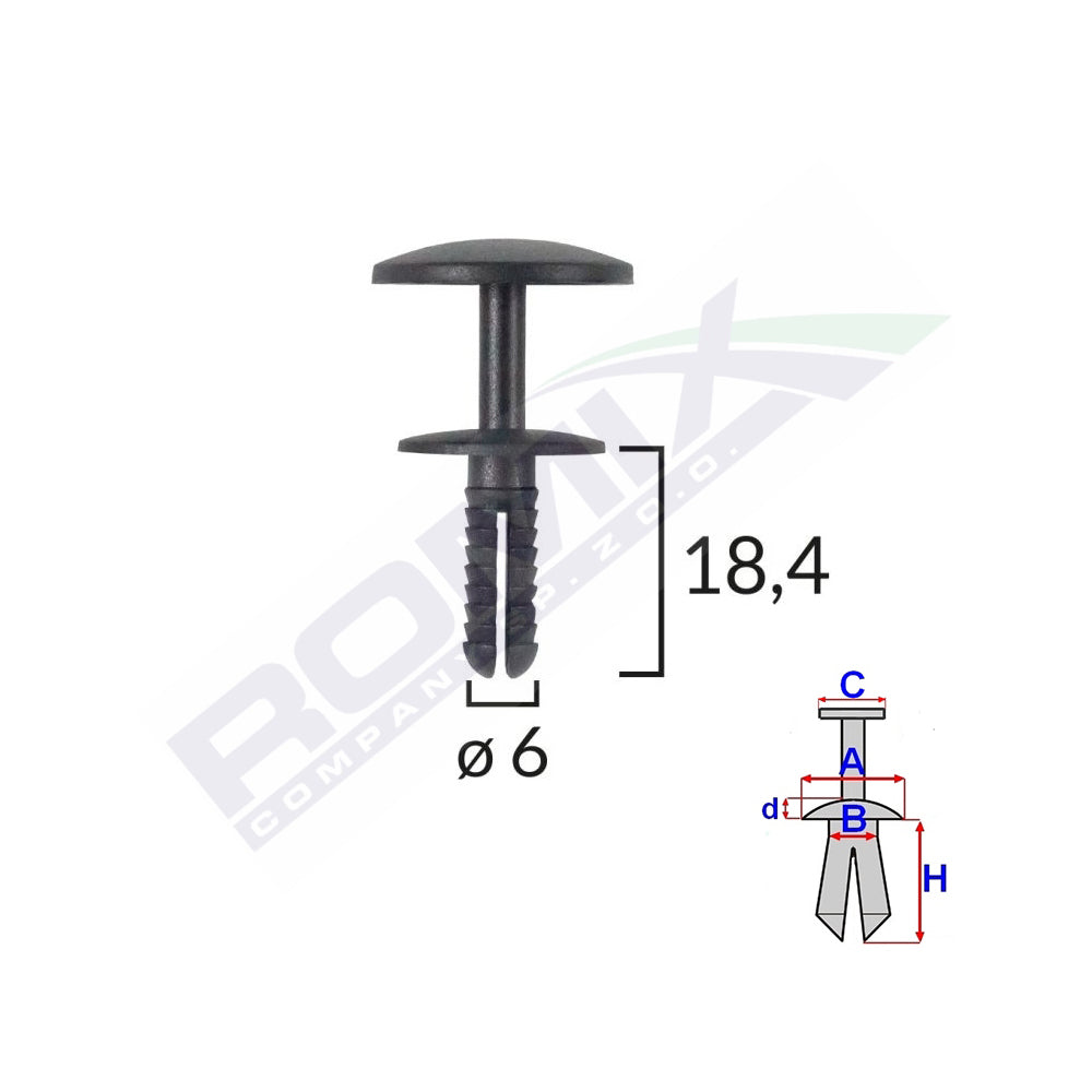 CLIPS FIXARE UNIVERSAL 6X18.4MM - NEGRU SET 25 BUC