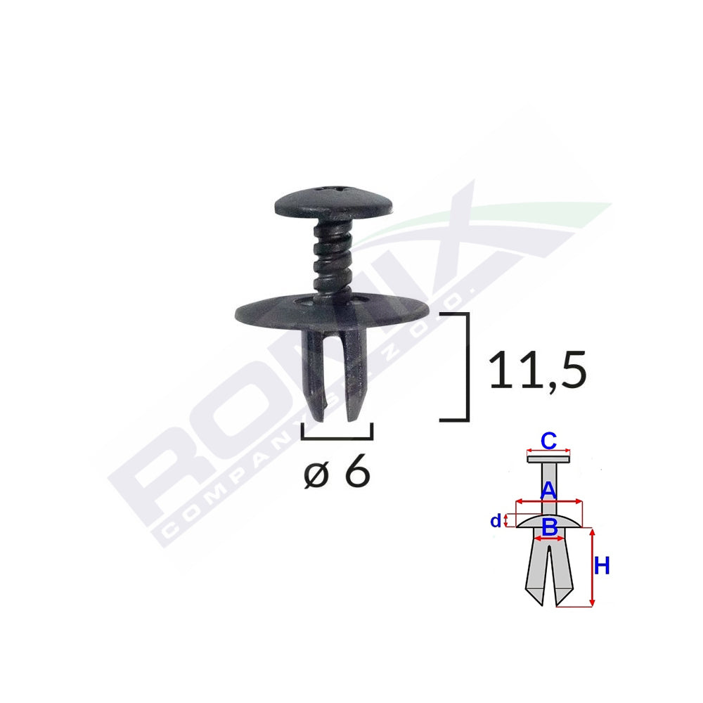 CLIPS FIXARE PENTRU BMW MINI 6X11.5MM - NEGRU SET 10 BUC