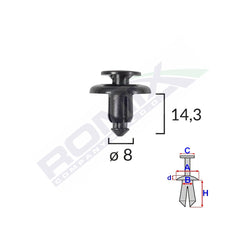 CLIPS FIXARE PENTRU MAZDA/SUBARU 8X14.3MM - NEGRU SET 10 BUC
