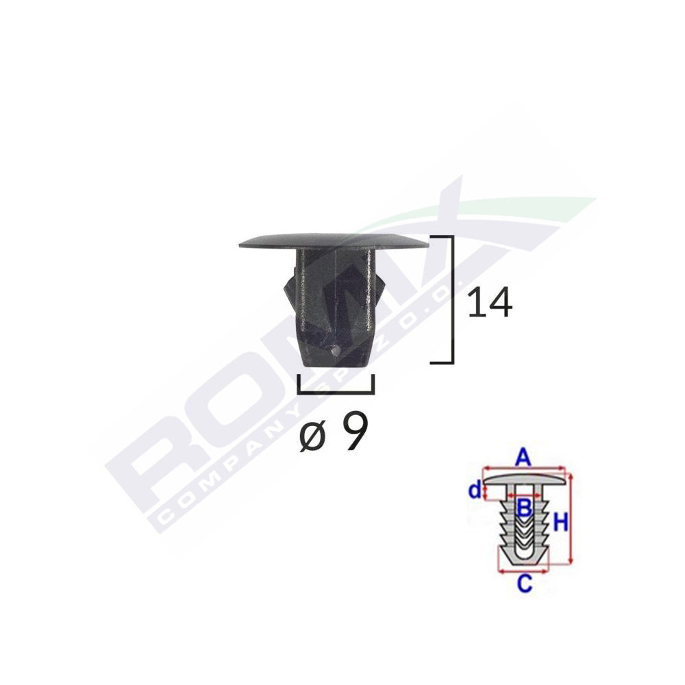 CLIPS FIXARE ELEMENTE ROATA PENTRU HONDA 9X14MM NEGRU SET 10 BUC