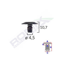 CLIPS CAPAC PENTRU CITROEN/PEUGEOT 4.5X10.7MM - NEGRU SET 25 BUC