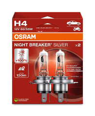 SET 2 BECURI 12V H4 60/55 W NIGHT BREAKER SILVER +100% OSRAM