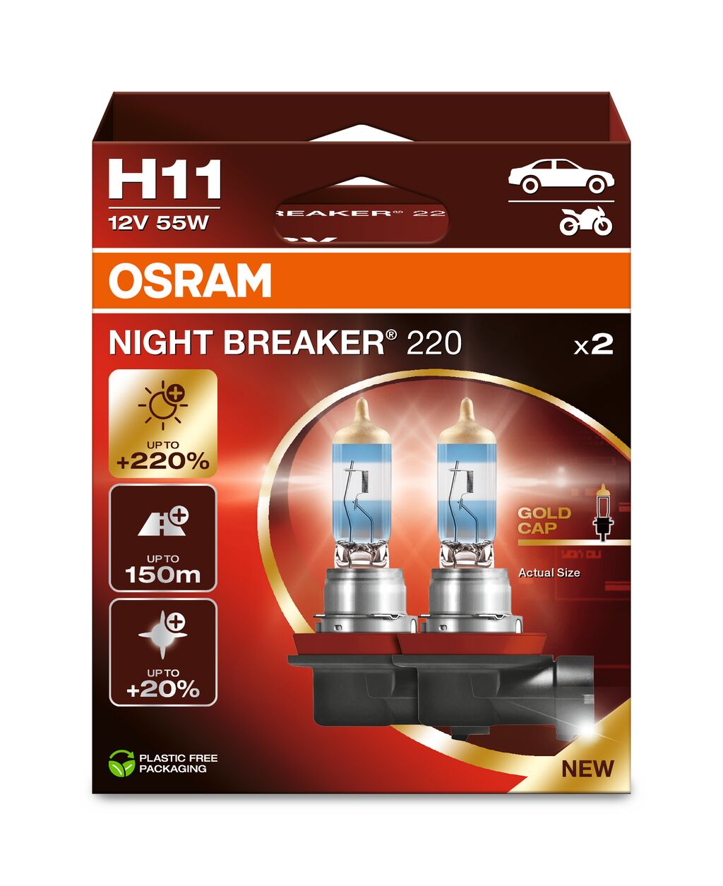 SET 2 BECURI 12V H11 55 W NIGHT BREAKER +200% OSRAM