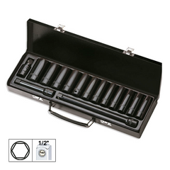 SET DE 15 PIESE DE IMPACT CU 12 TUBULARE LUNGI DE 1/2` HEXAGONALE + ADAPTOARE JBM