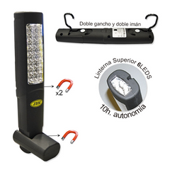 LAMPA DE LUCRU PORTABILA 24+6 LEDURI DUBLU MAGNETICA. SUPORT SI BAZA METALICA JBM