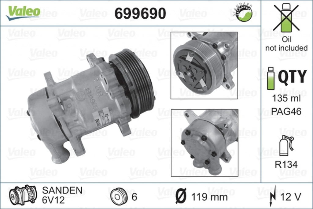 Compresor clima PEUGEOT 206 CC 2D VALEO 699690